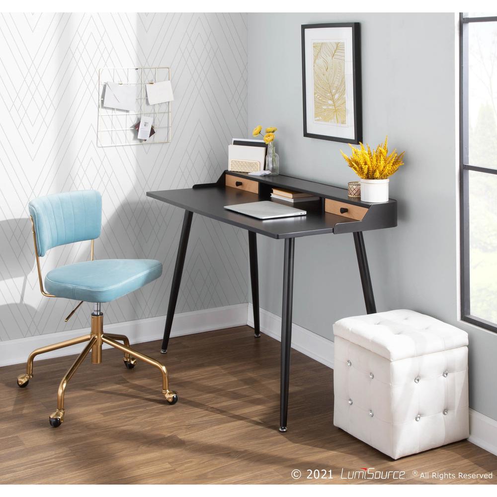 Gold Metal, Light Blue Velvet Tania Task Chair. Picture 8