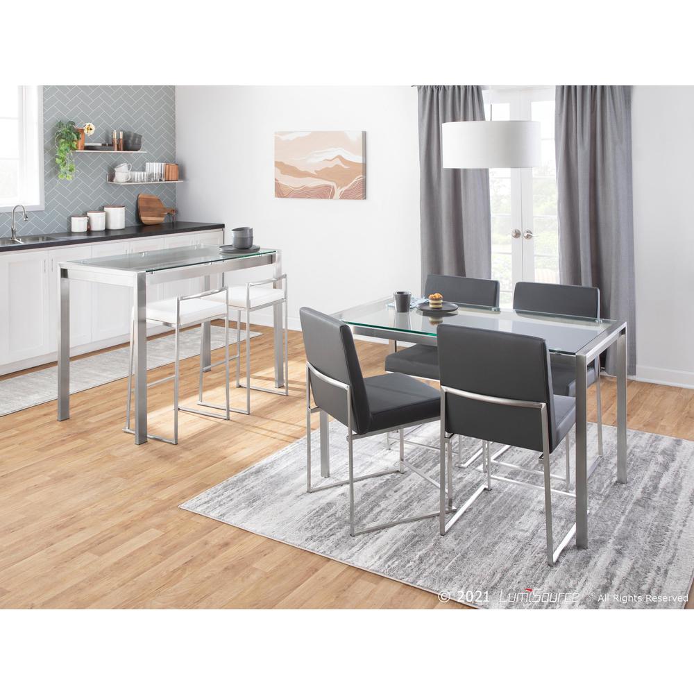 Brushed Stainless Steel, White Velvet Fuji Stacker Counter Stool - Set of 2. Picture 9