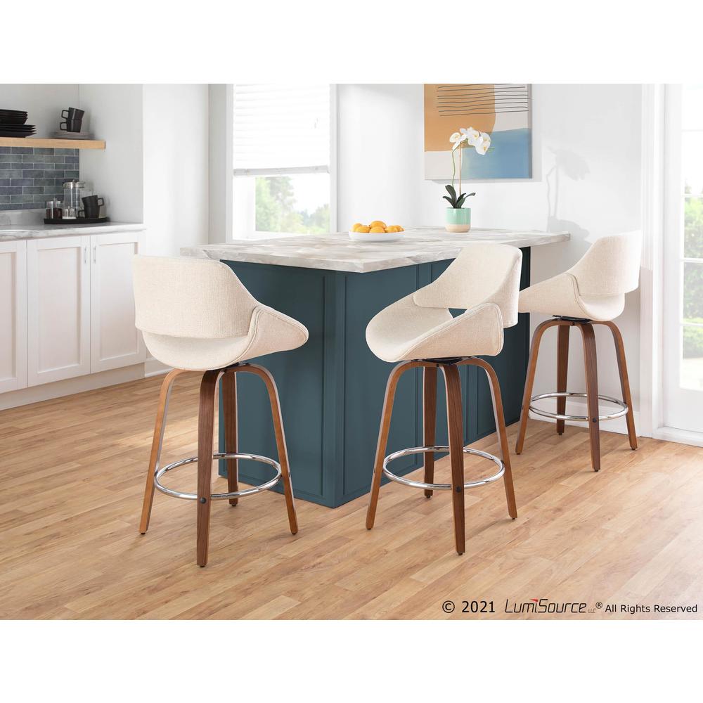 Walnut Wood, Cream Fabric, Chrome Fabrico Counter Stool - Set of 2. Picture 9