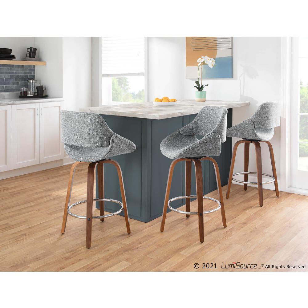 Walnut Wood, Grey Fabric, Chrome Fabrico Counter Stool - Set of 2. Picture 8