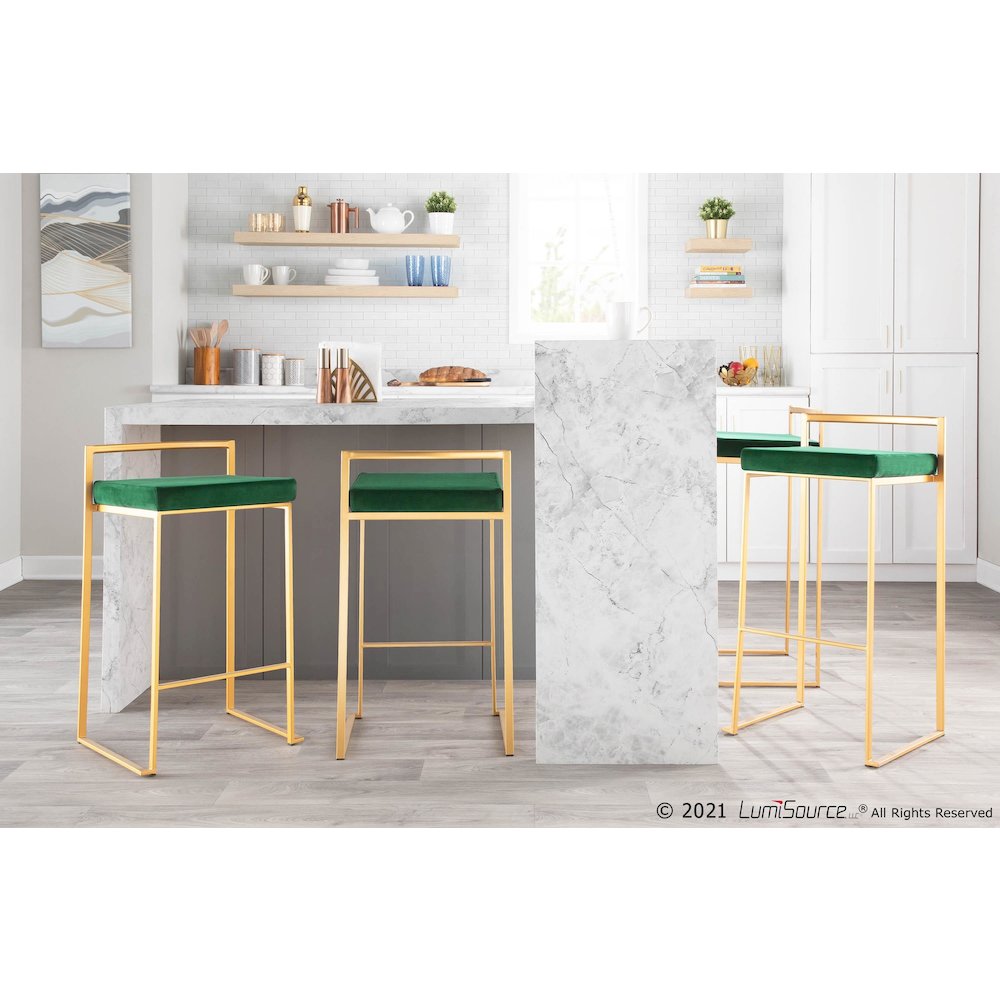 Fuji Stacker 30" Fixed-Height Barstool - Set of 3 in Gold Metal. Picture 10