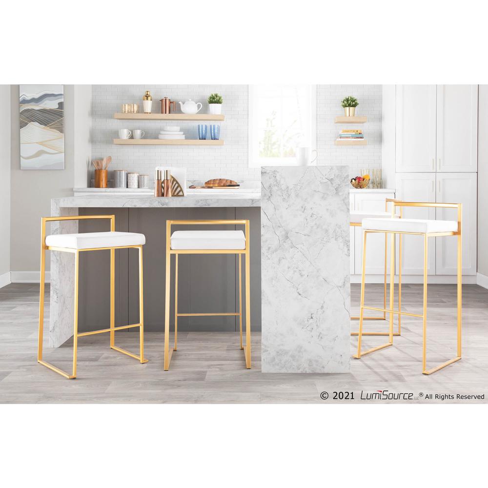 Gold Metal, White Velvet Fuji Stacker Barstool - Set of 2. Picture 9