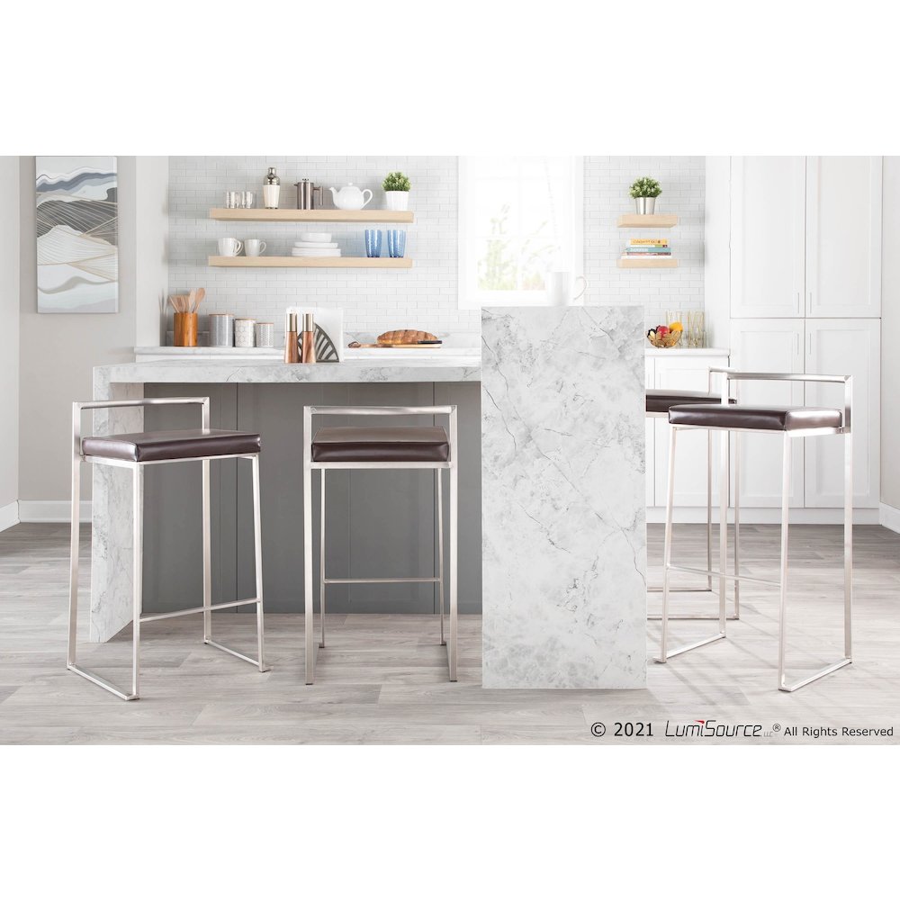 Fuji Stacker 30" Fixed-Height Barstool - Set of 3 in Stainless Steel. Picture 10