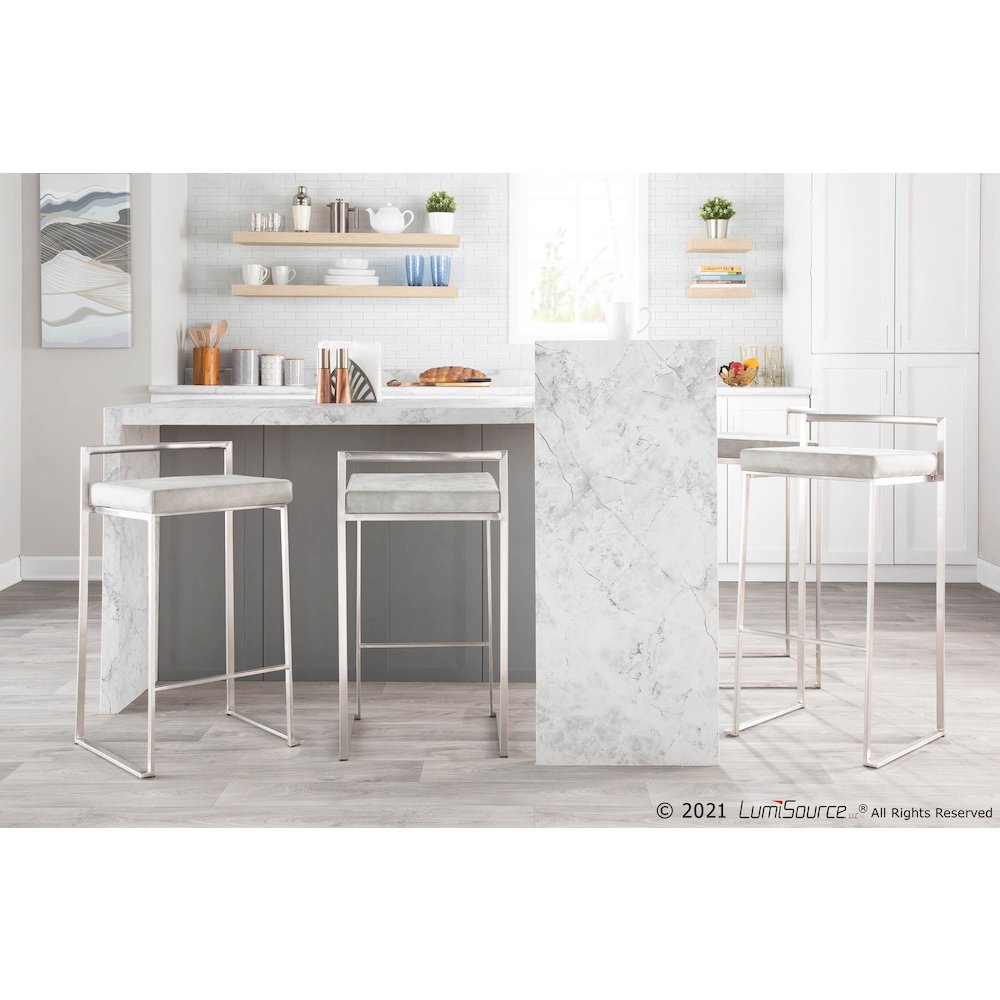 Fuji Stacker 30" Fixed-Height Barstool - Set of 3 in Stainless Steel. Picture 8