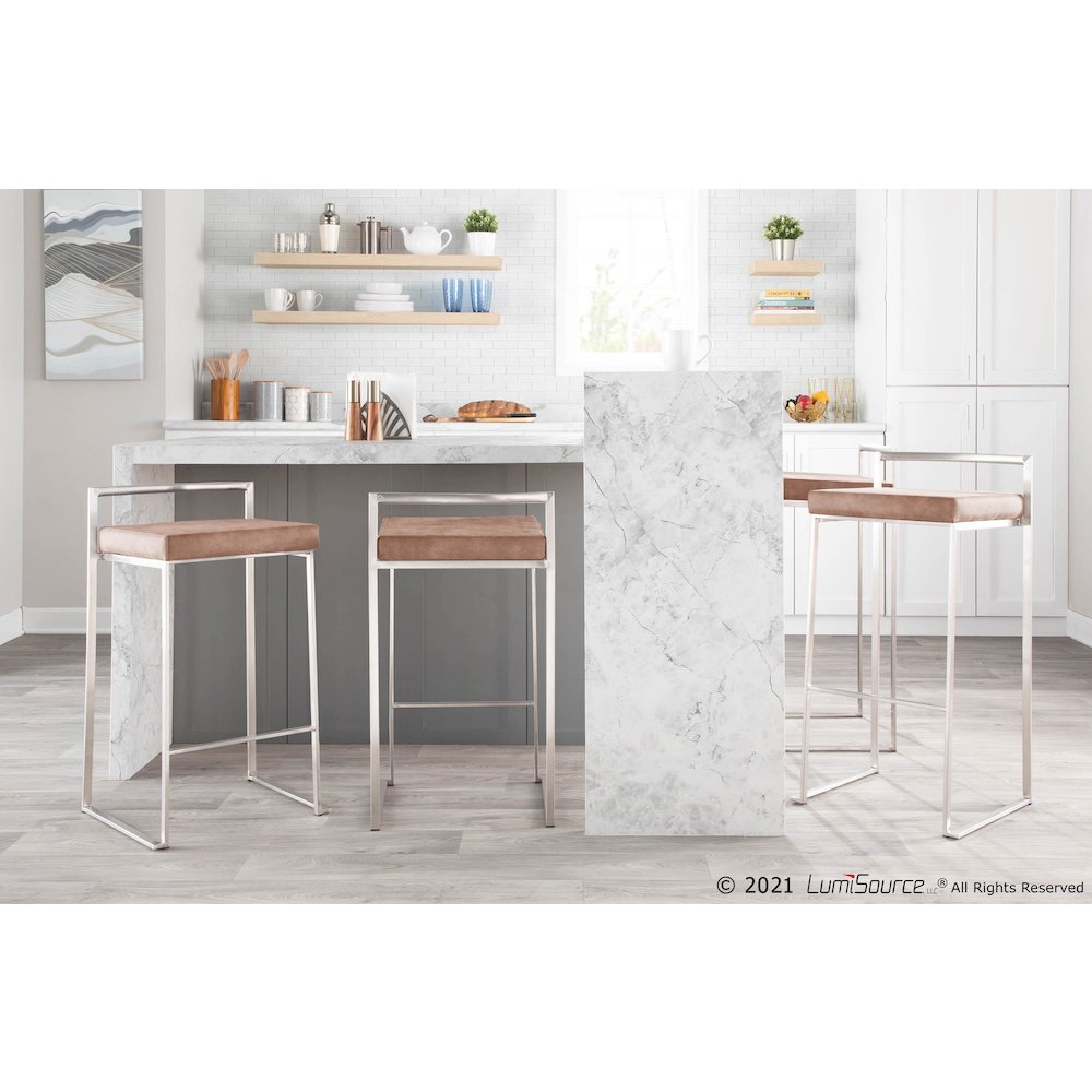 Fuji Stacker 30" Fixed-Height Barstool - Set of 3 in Stainless Steel. Picture 12