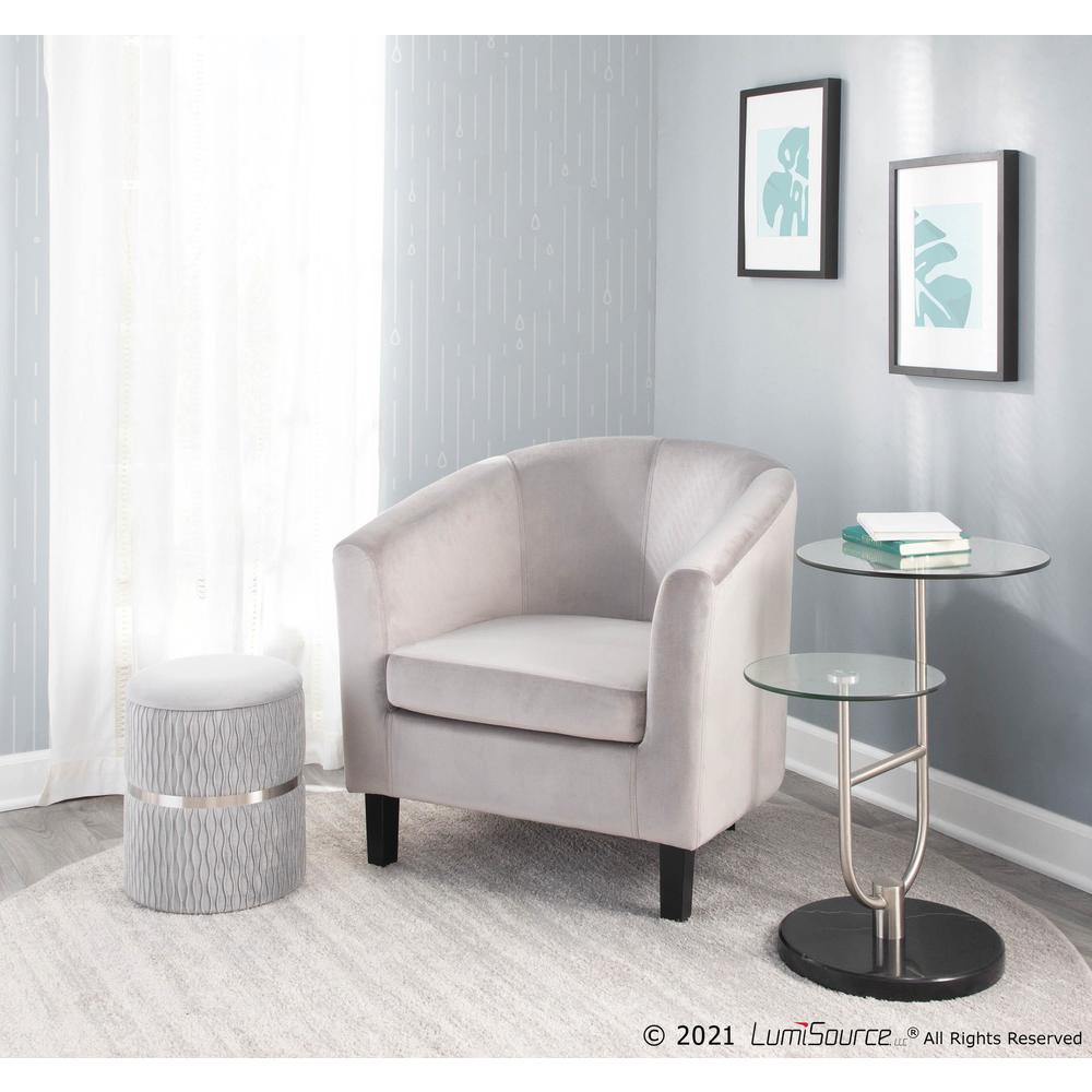 Chrome, Silver Velvet Cinch Nesting Ottoman Set. Picture 6
