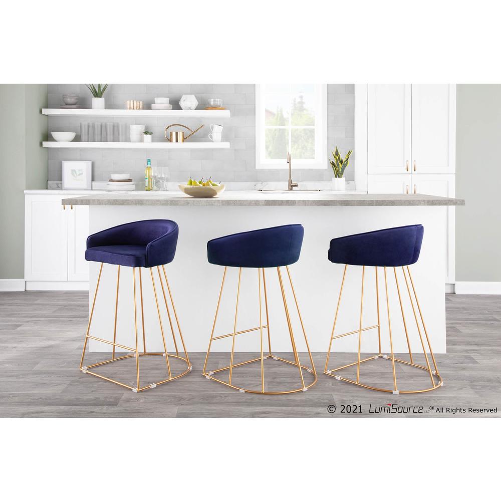 Gold Metal, Blue Velvet Canary Counter Stool - Set of 2. Picture 9