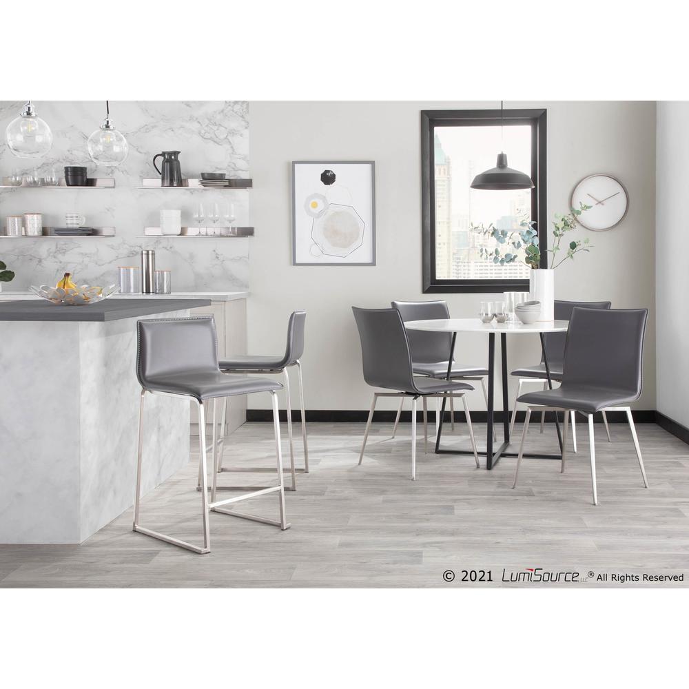 Stainless Steel, Grey PU Mara Counter Stool - Set of 2. Picture 10