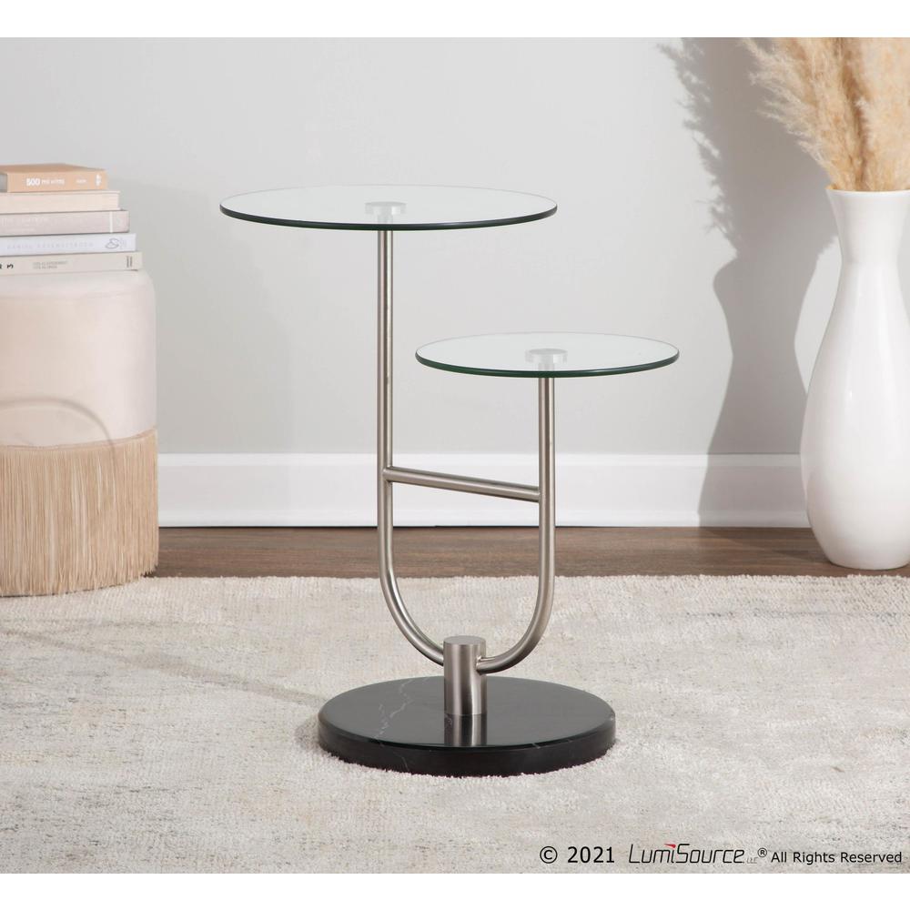 Black Marble, Nickel, Clear Glass Trombone Side Table. Picture 9