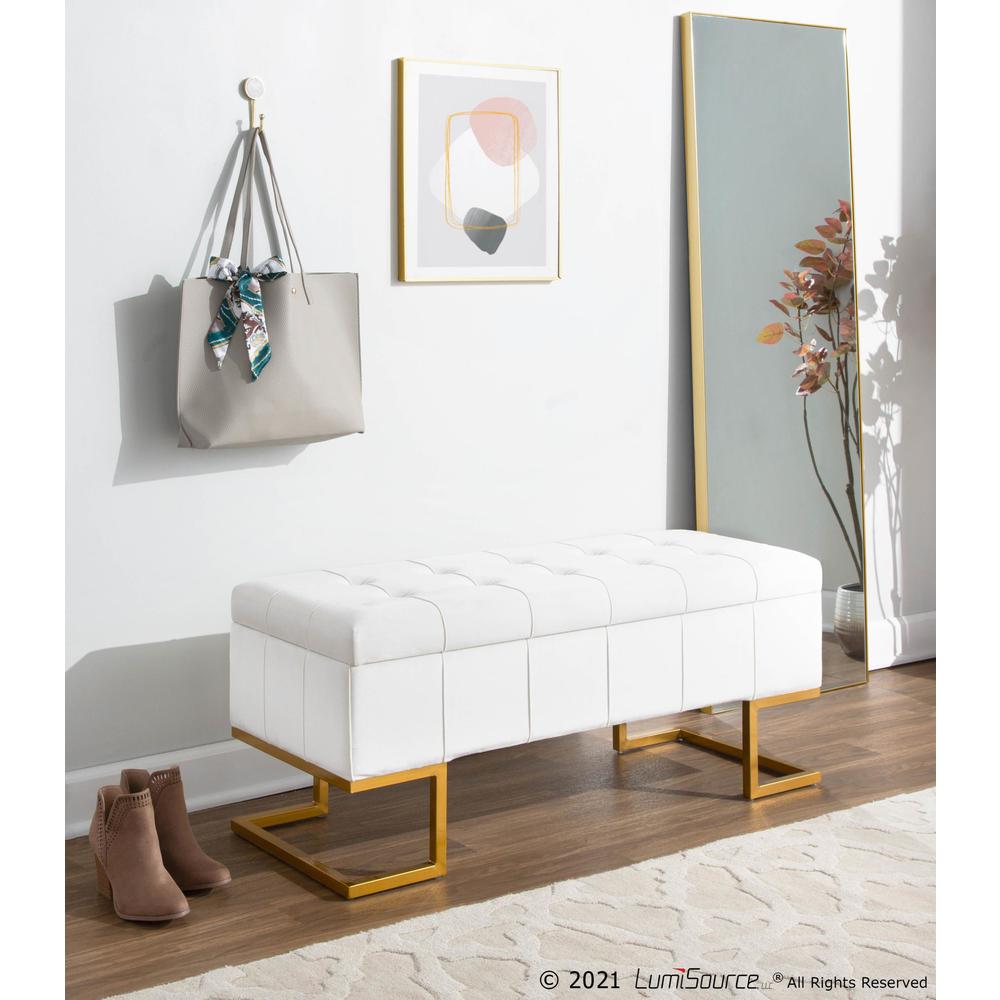 Gold Steel, White Velvet Midas Storage Bench. Picture 11