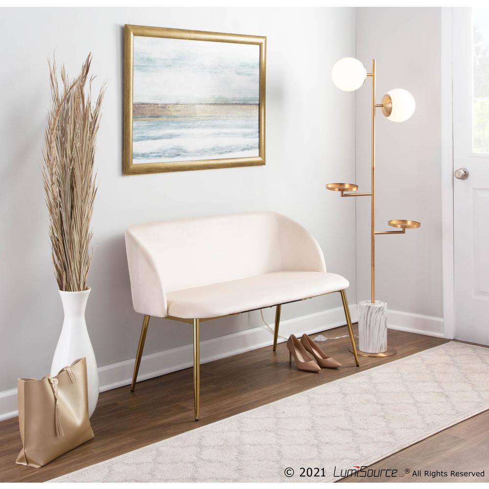 Gold Steel, Cream Velvet Fran Bench. Picture 7