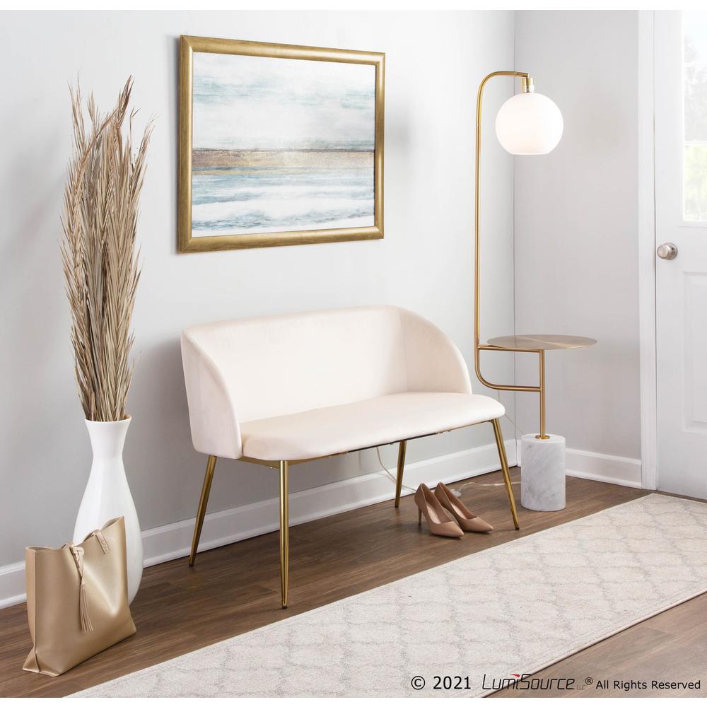 Gold Steel, Cream Velvet Fran Bench. Picture 8