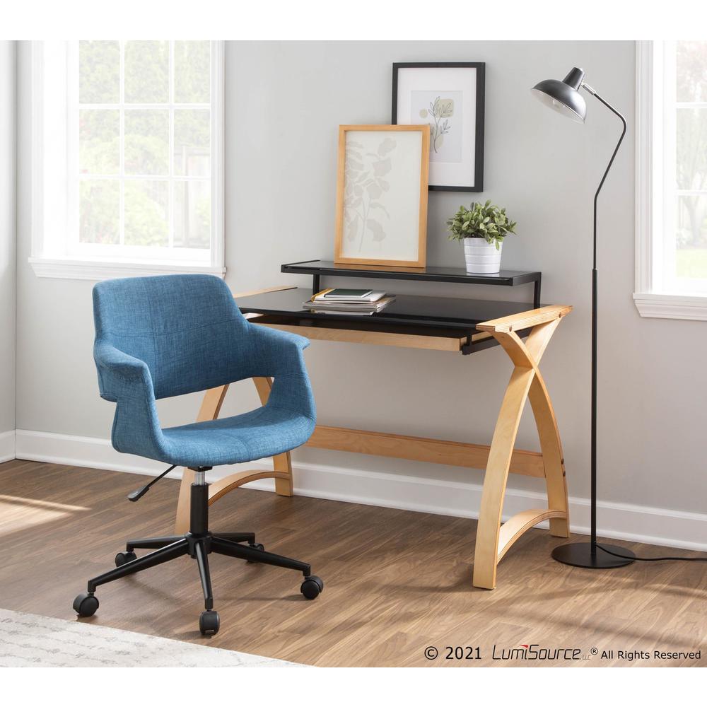 Natural Wood, Black Glass Bentley Office Desk. Picture 11