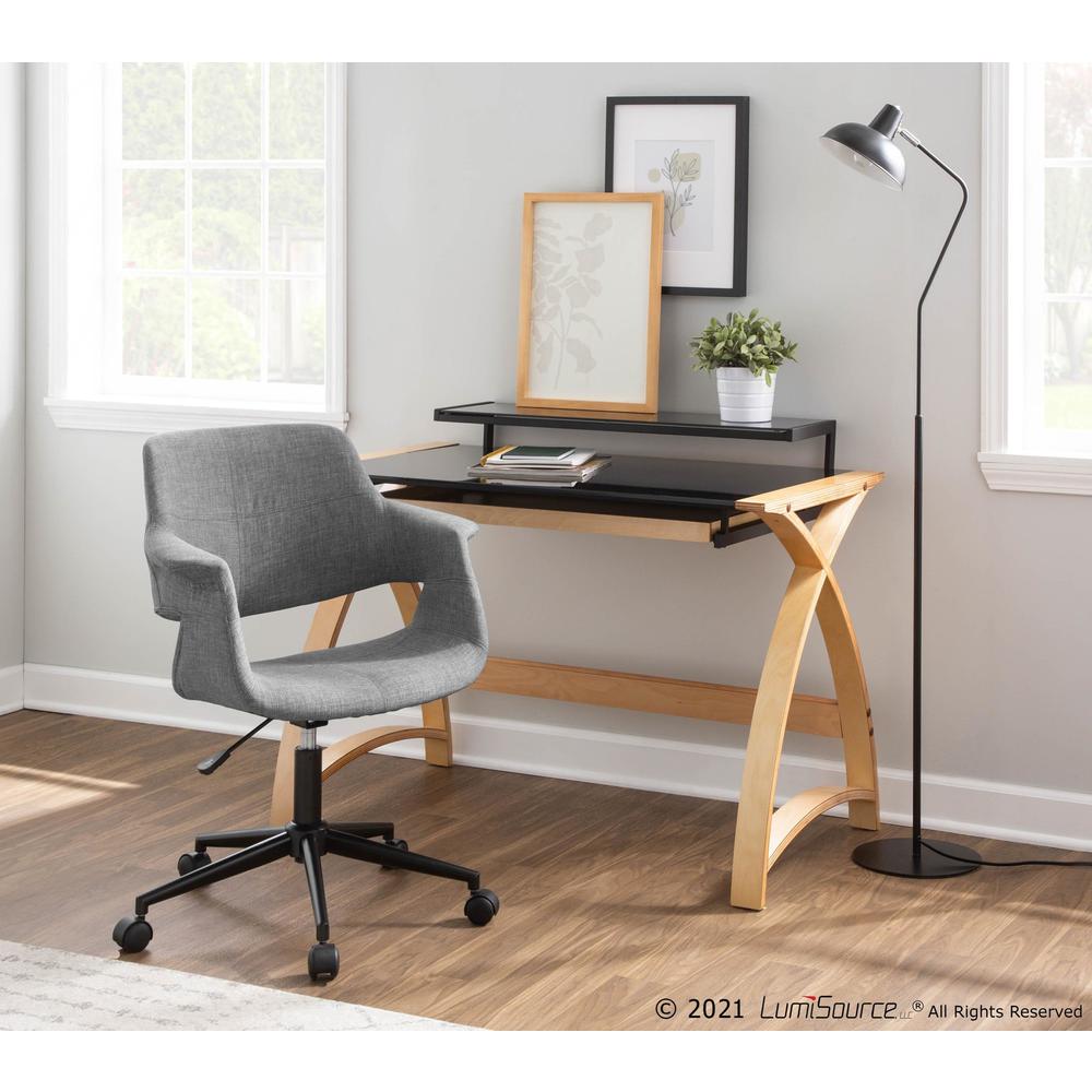 Natural Wood, Black Glass Bentley Office Desk. Picture 12