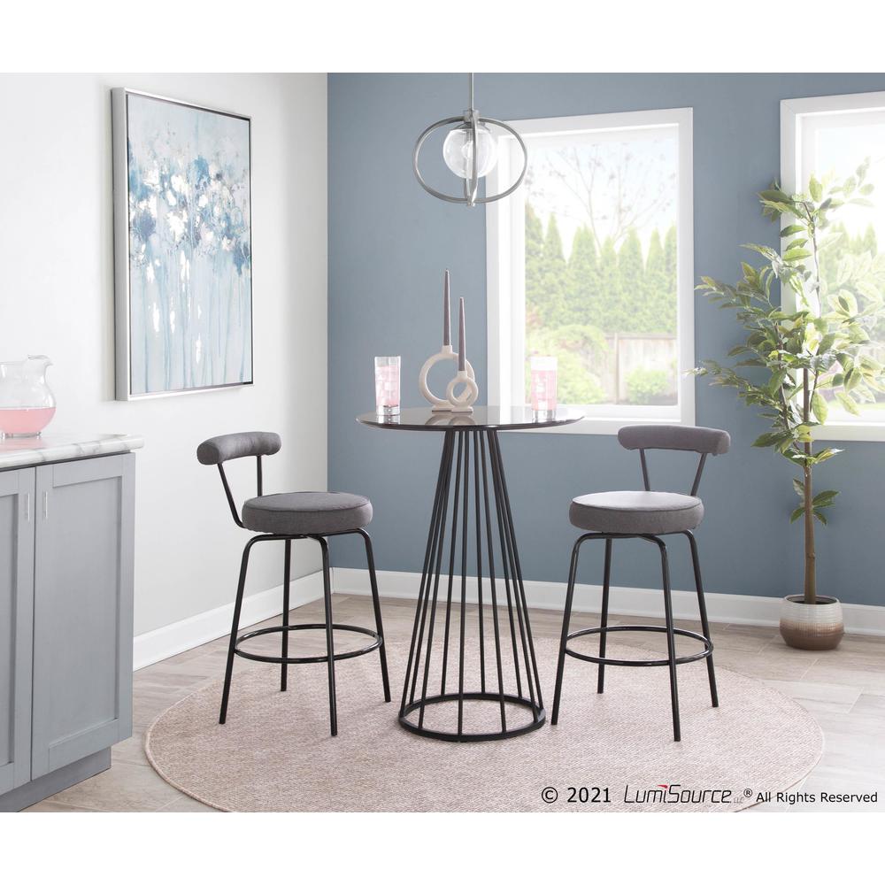 Black Steel, Charcoal Fabric Rhonda Counter Stool - Set of 2. Picture 10