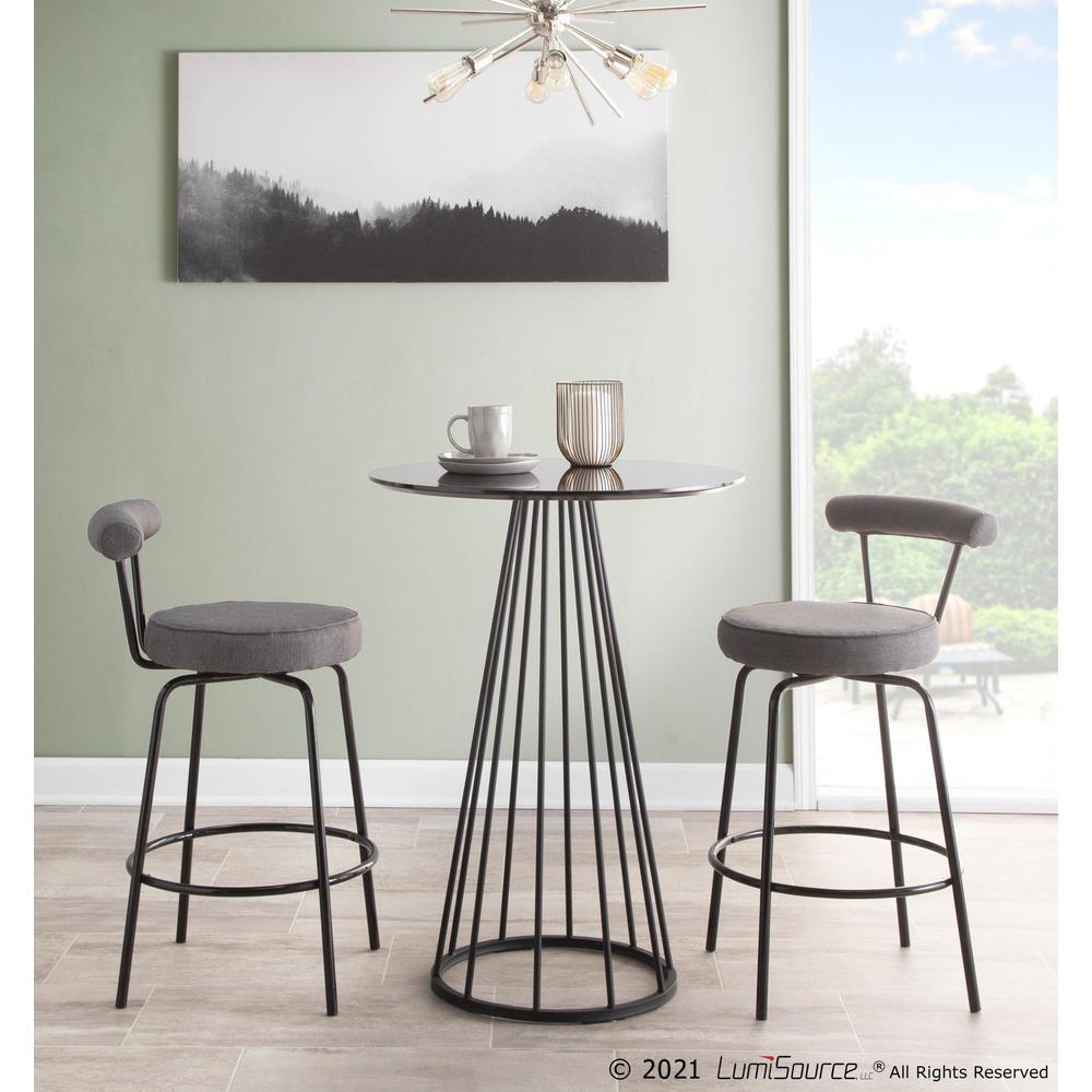 Black Steel, Charcoal Fabric Rhonda Counter Stool - Set of 2. Picture 11