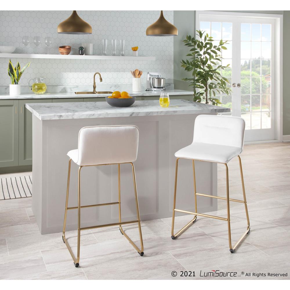 Gold Metal, Cream Velvet Casper Fixed-Height Counter Stool - Set of 2. Picture 9