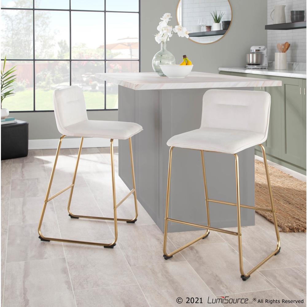 Gold Metal, Cream Velvet Casper Fixed-Height Counter Stool - Set of 2. Picture 10