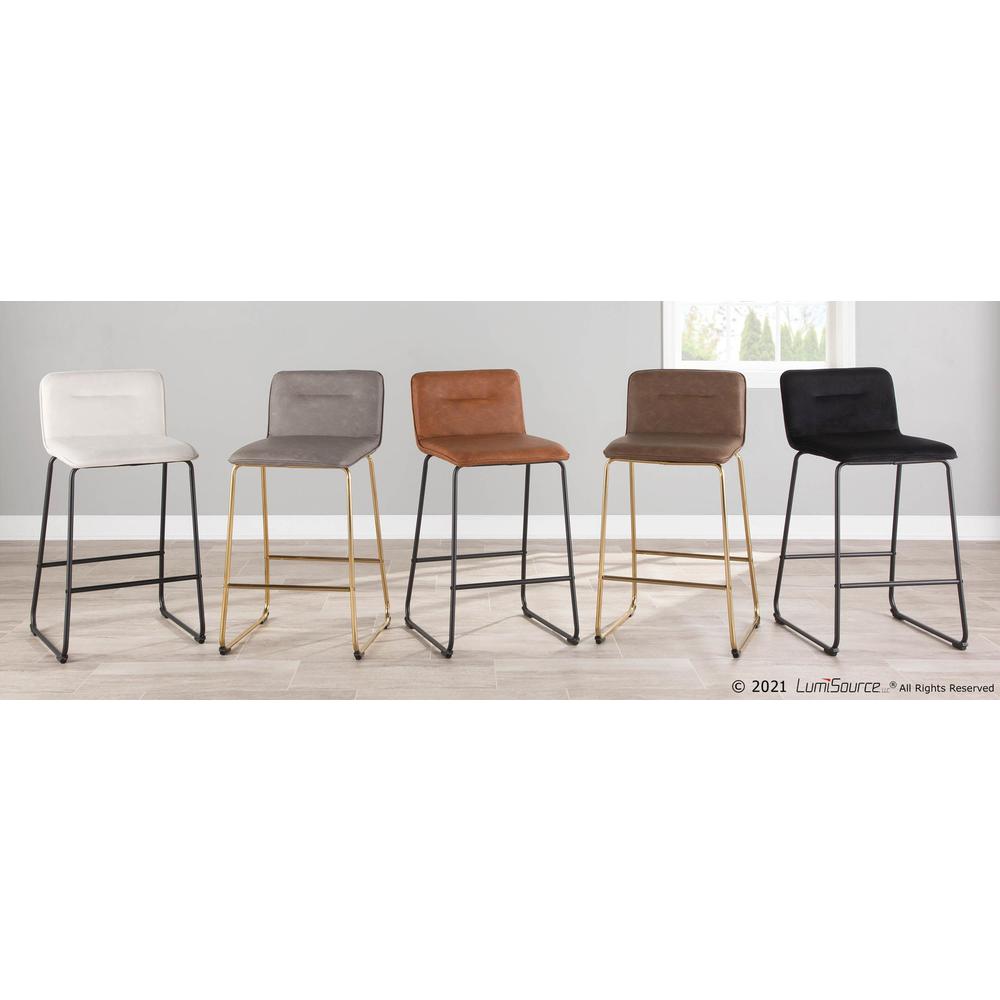 Gold Metal, Camel PU Casper Fixed-Height Counter Stool - Set of 2. Picture 9