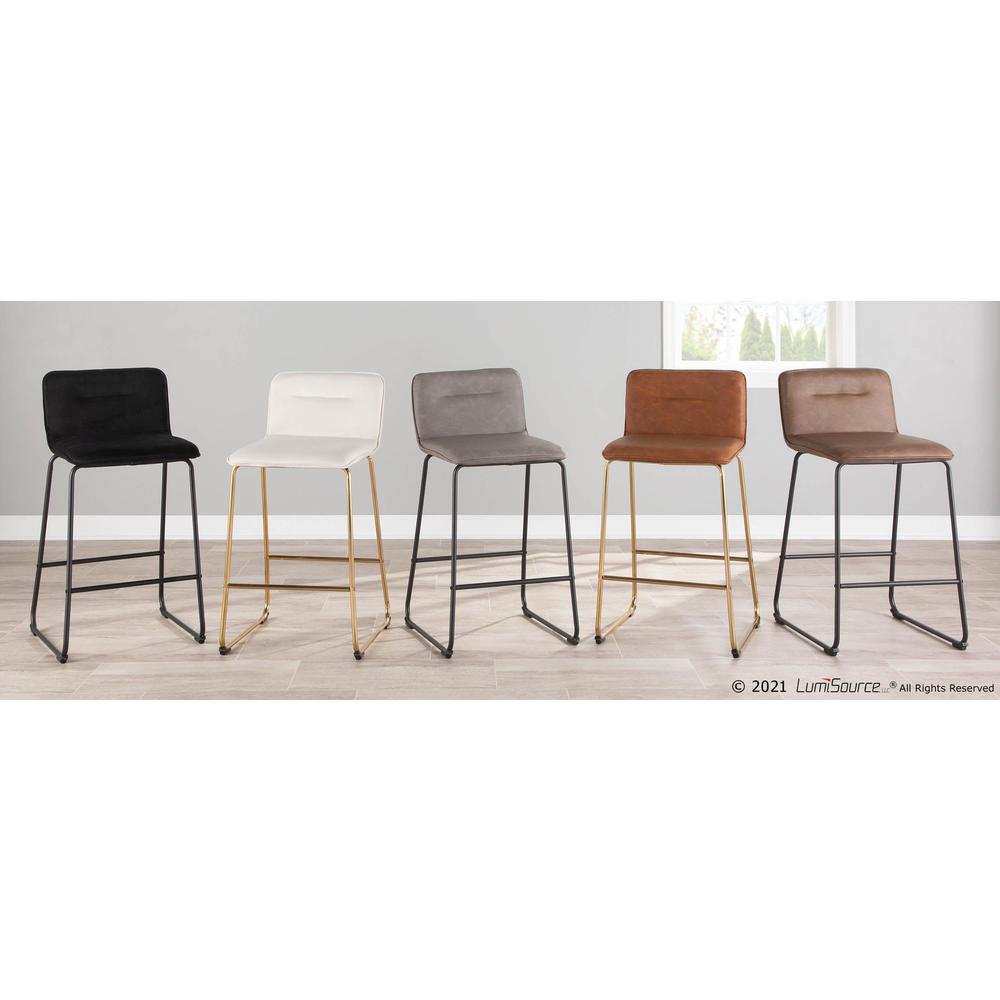 Gold Metal, Camel PU Casper Fixed-Height Counter Stool - Set of 2. Picture 10