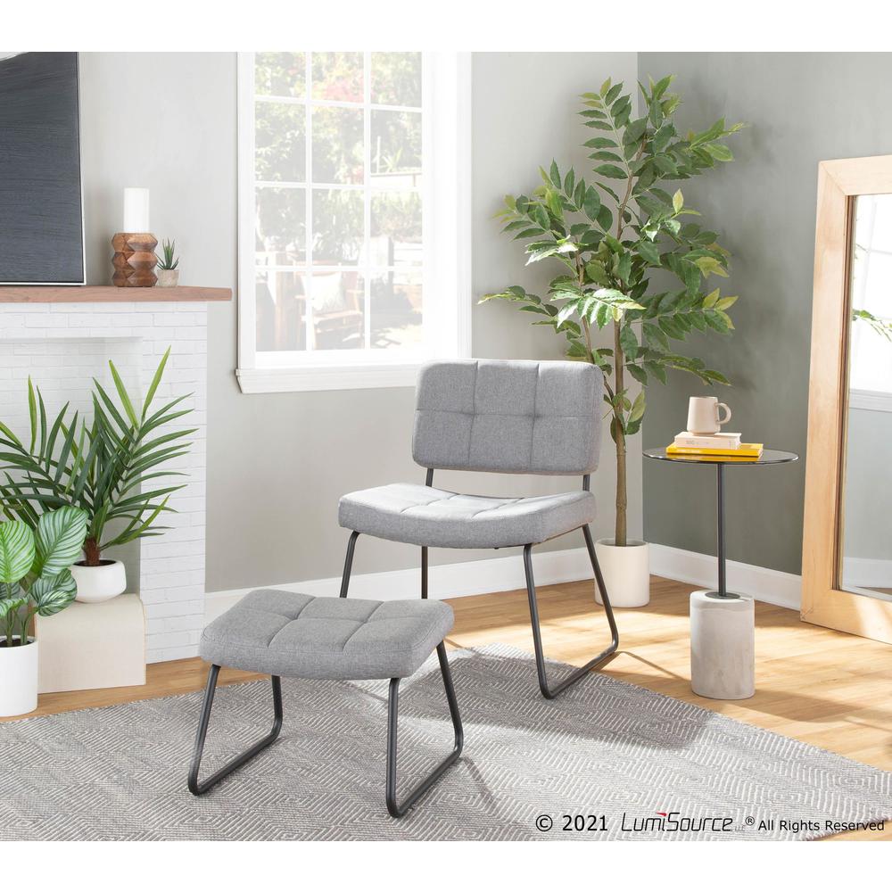 Black Steel, Grey Fabric Stout Lounge Chair + Ottoman. Picture 8