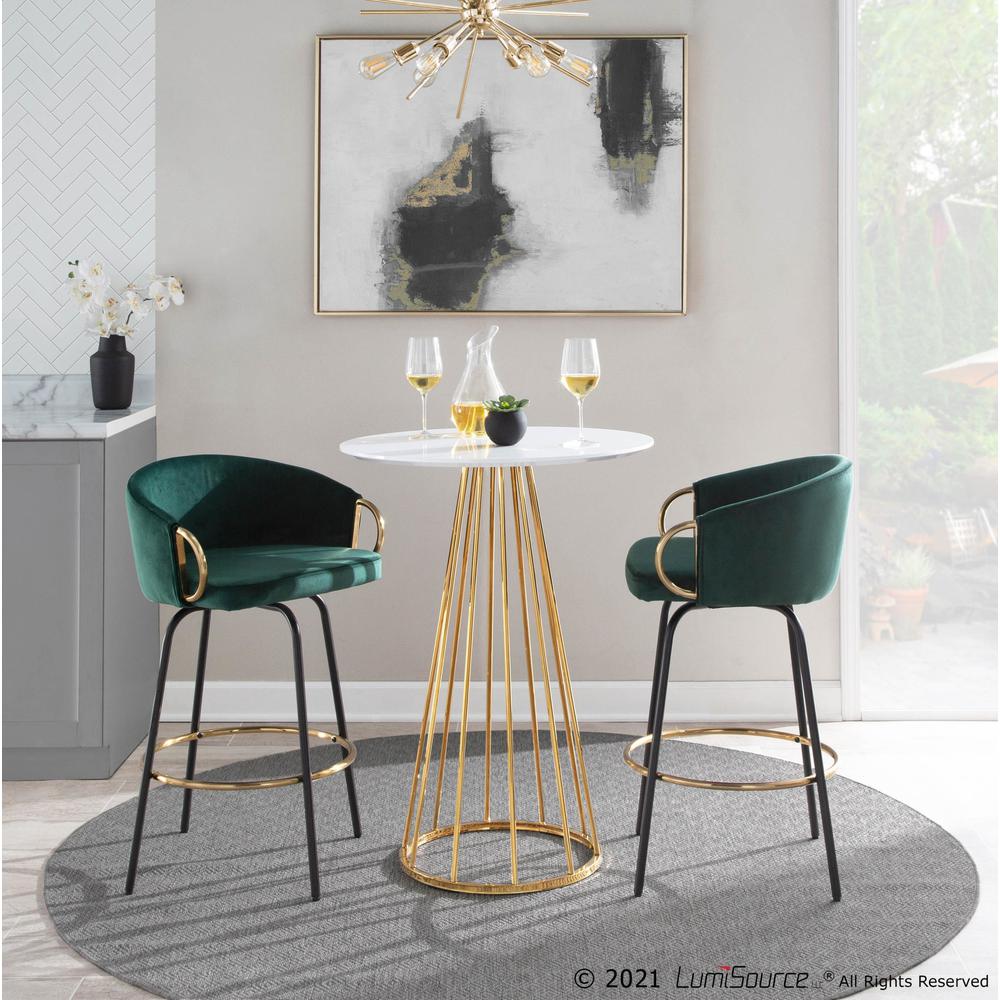 Black Metal, Gold Metal, Emerald Green Velvet Claire Counter Stool - Set of 2. Picture 10