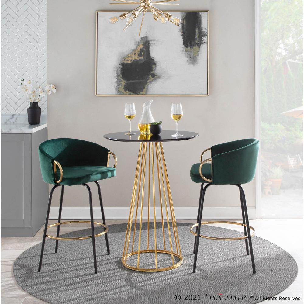 Black Metal, Gold Metal, Emerald Green Velvet Claire Counter Stool - Set of 2. Picture 11