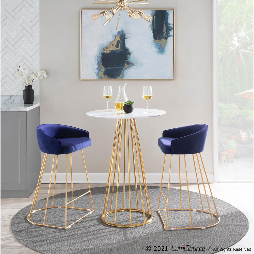 Gold Metal, Blue Velvet Canary Counter Stool - Set of 2. Picture 10