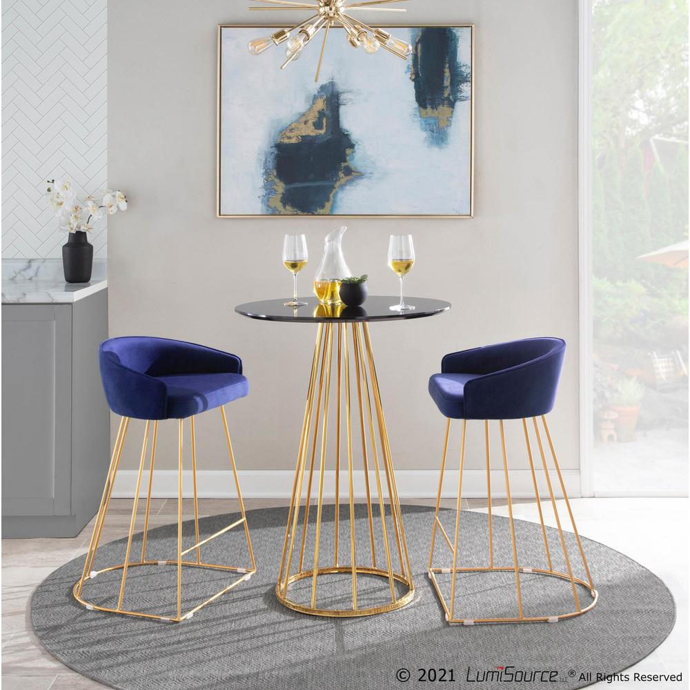 Gold Metal, Blue Velvet Canary Counter Stool - Set of 2. Picture 11