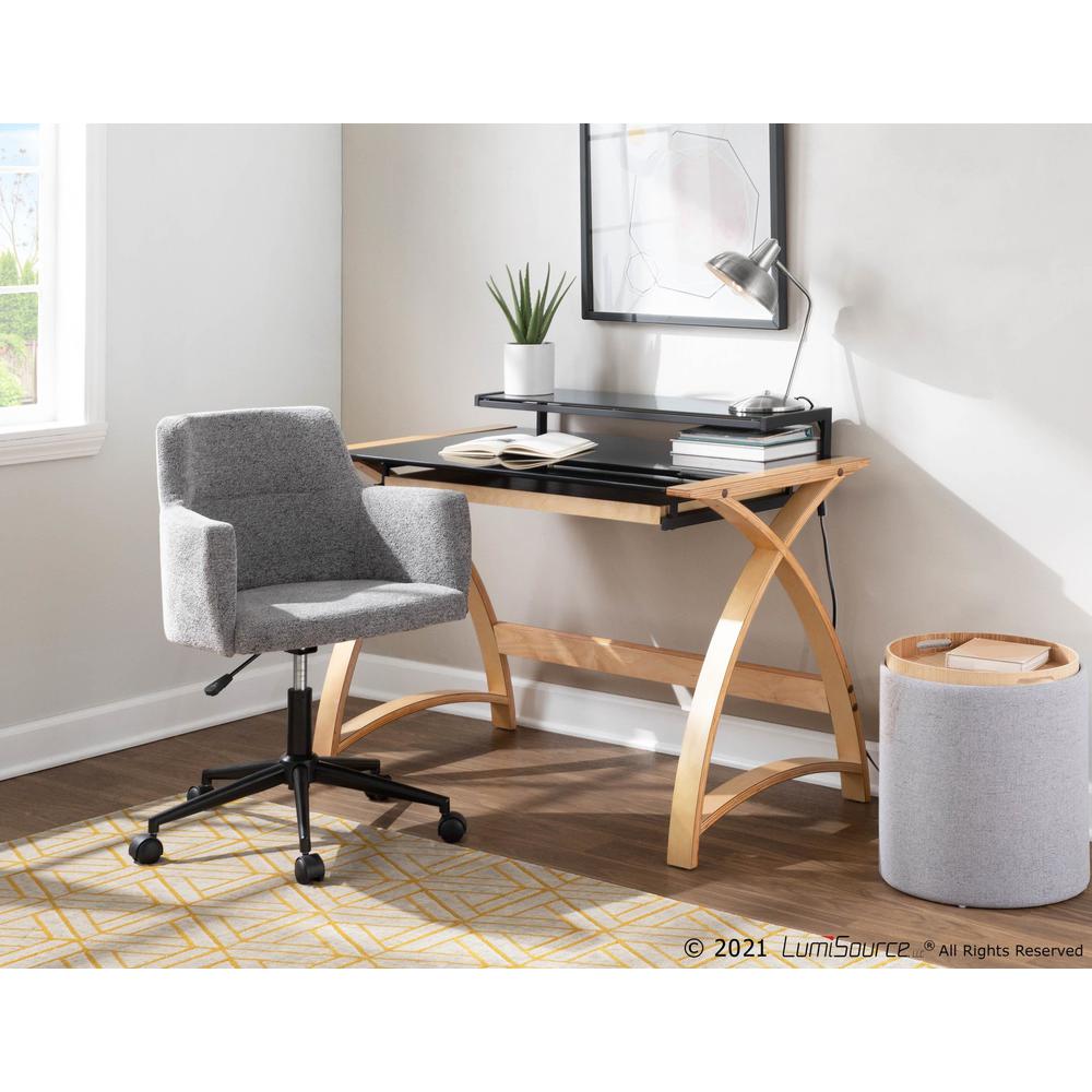 Grey Fabric, Natural Wood Tray Nesting Ottoman Set. Picture 6
