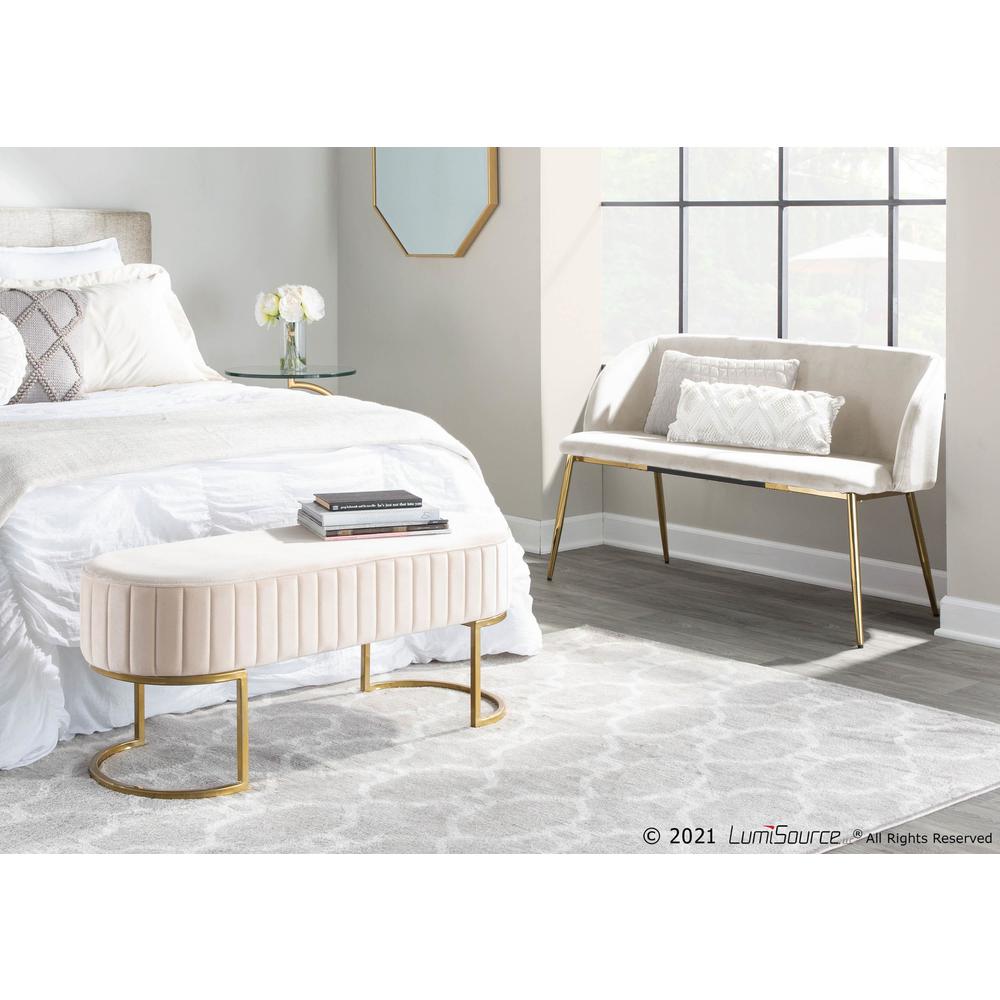Gold Steel, Cream Velvet Fran Bench. Picture 9