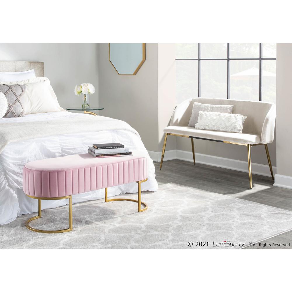 Gold Steel, Cream Velvet Fran Bench. Picture 10