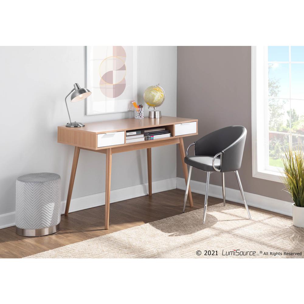 Natural Wood, White Wood Pebble Double Desk. Picture 12