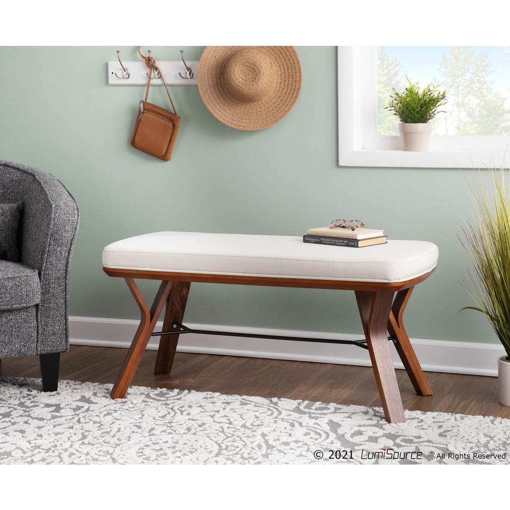 Walnut Wood, Cream Fabric Folia Bench. Picture 8