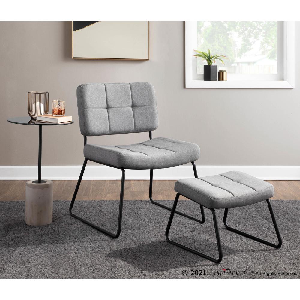 Black Steel, Grey Fabric Stout Lounge Chair + Ottoman. Picture 9