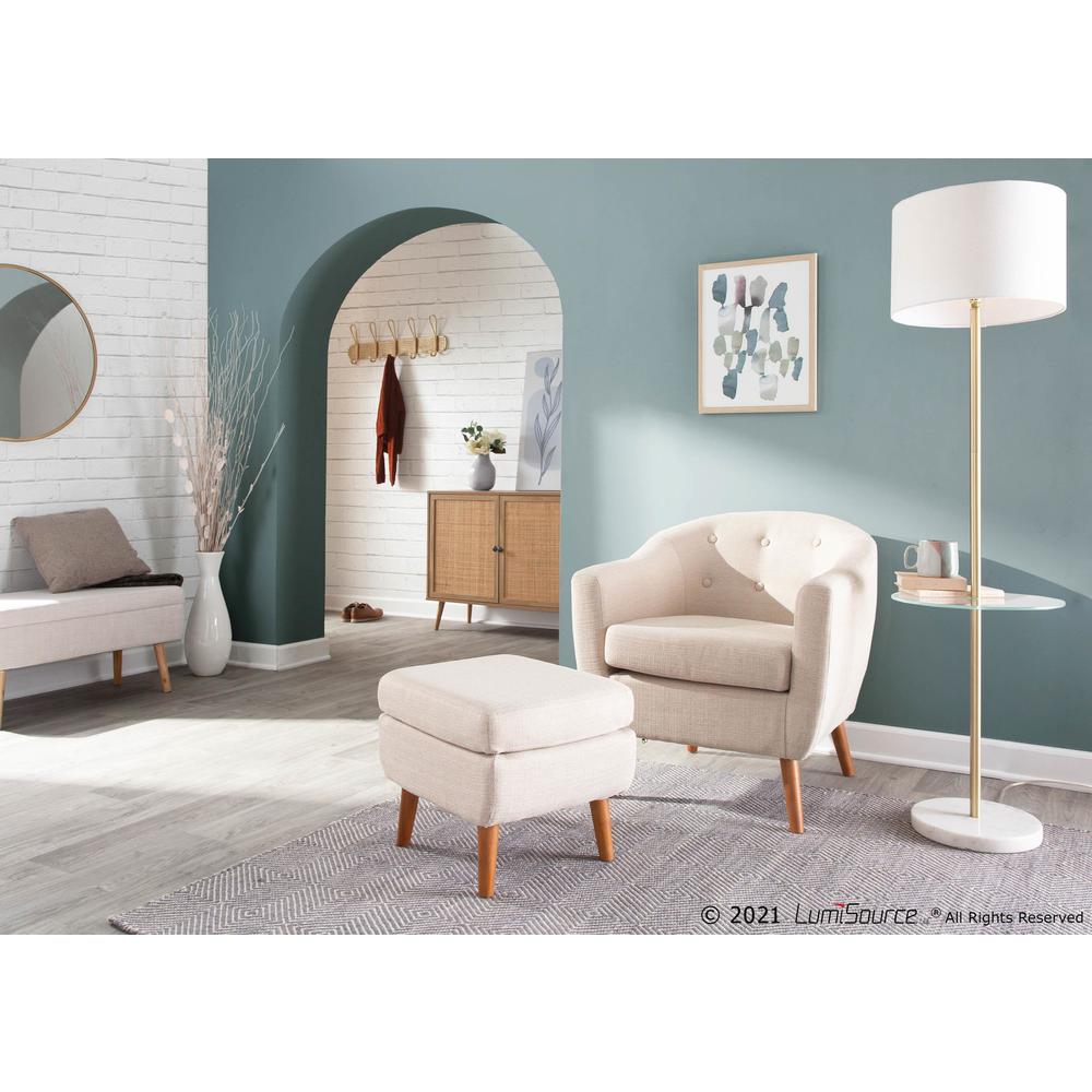 Natural Wood, Beige Fabric Storage Bench. Picture 11