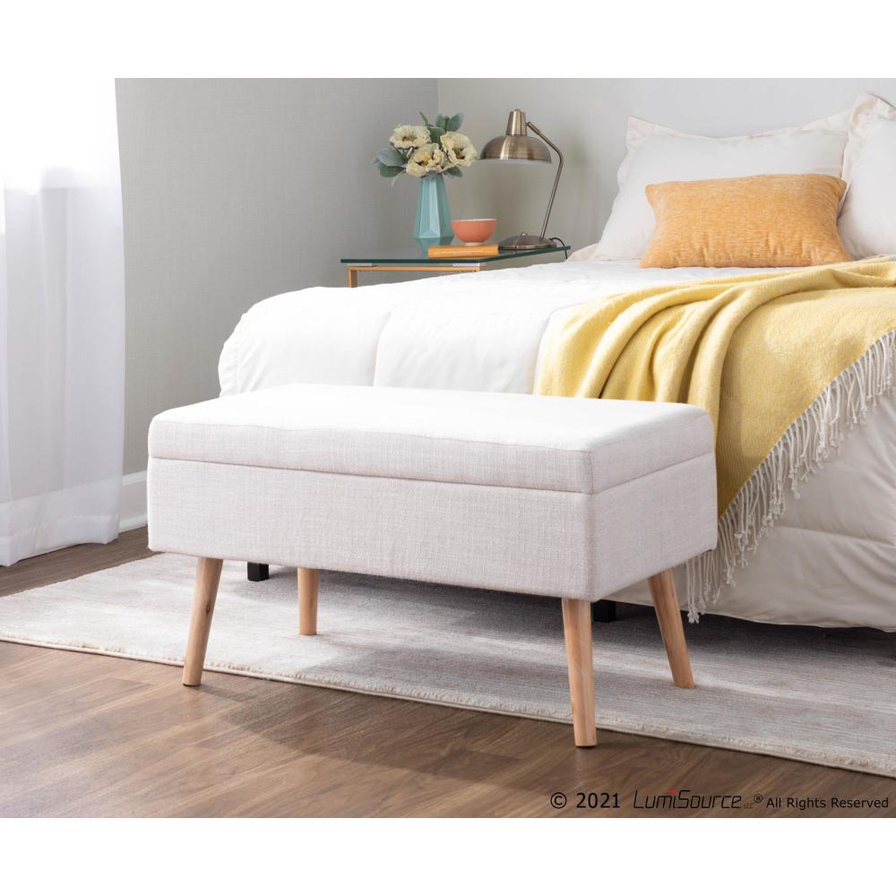Natural Wood, Beige Fabric Storage Bench. Picture 12