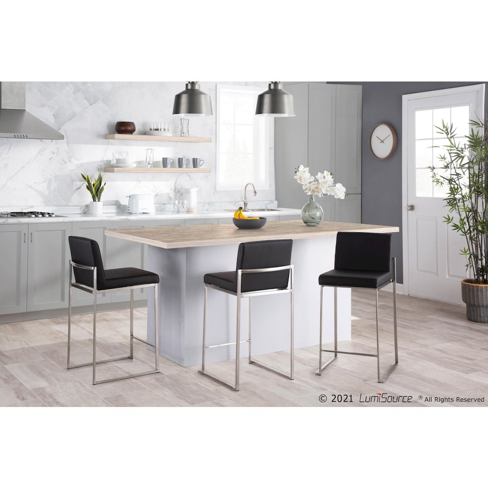 Stainless Steel, Black Velvet Fuji High Back Counter Stool - Set of 2. Picture 9