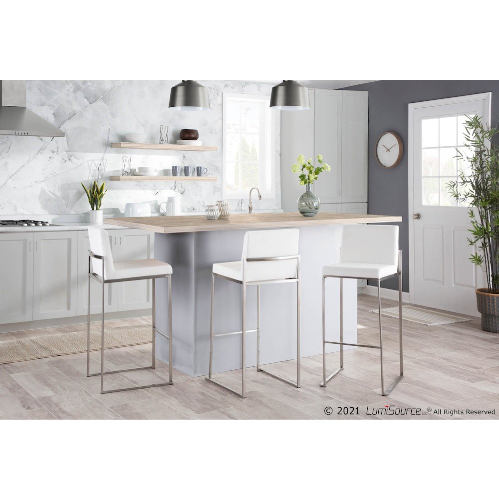 Stainless Steel, White Velvet Fuji High Back Barstool - Set of 2. Picture 8