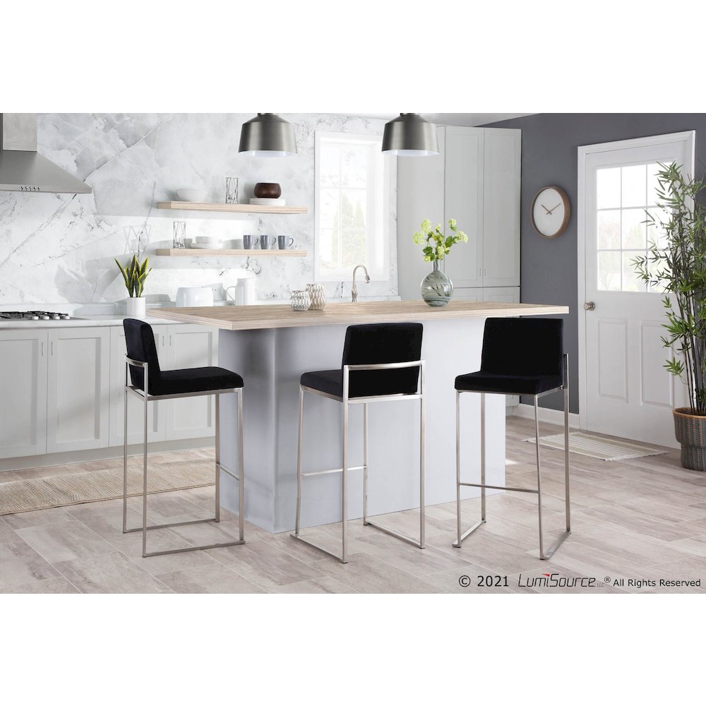 Fuji High Back 30" Fixed-Height Barstool - Set of 3 in Stainless Steel. Picture 8