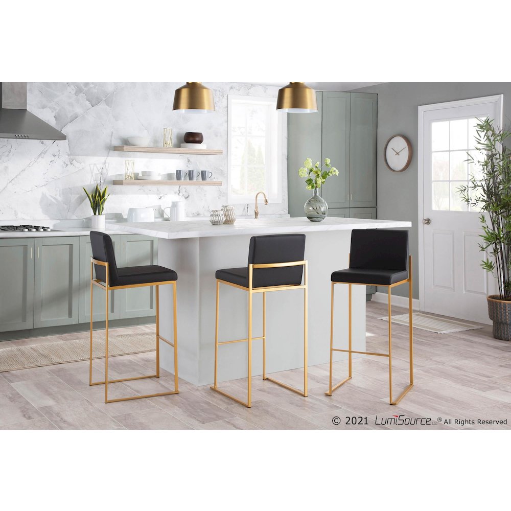 Fuji High Back 30" Fixed-Height Barstool - Set of 3. Picture 6