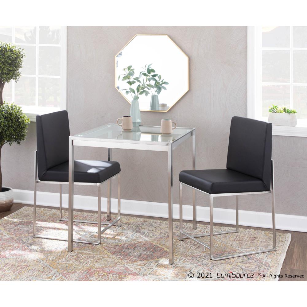 Brushed Stainless Steel, Black PU High Back Fuji Dining Chair - Set of 2. Picture 8
