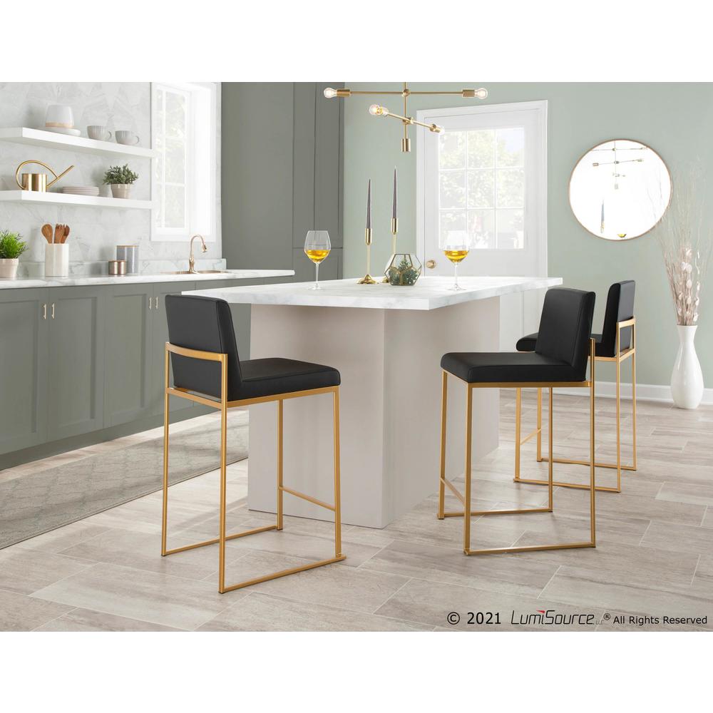 Gold Steel, Black PU Fuji High Back Counter Stool - Set of 2. Picture 8