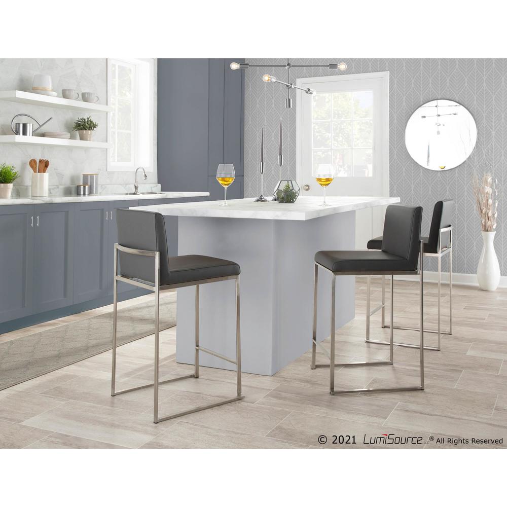 Stainless Steel, Grey PU Fuji High Back Counter Stool - Set of 2. Picture 8
