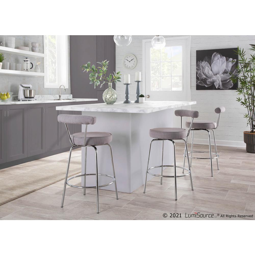 Chrome, Light Grey Fabric Rhonda Counter Stool - Set of 2. Picture 10