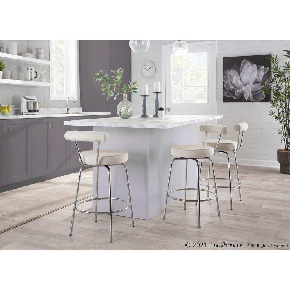 Chrome, Cream Fabric Rhonda Counter Stool - Set of 2. Picture 10