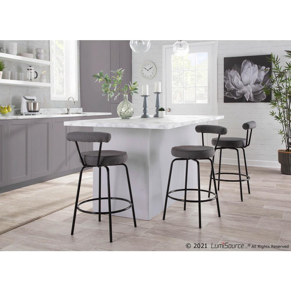Black Steel, Charcoal Fabric Rhonda Counter Stool - Set of 2. Picture 8