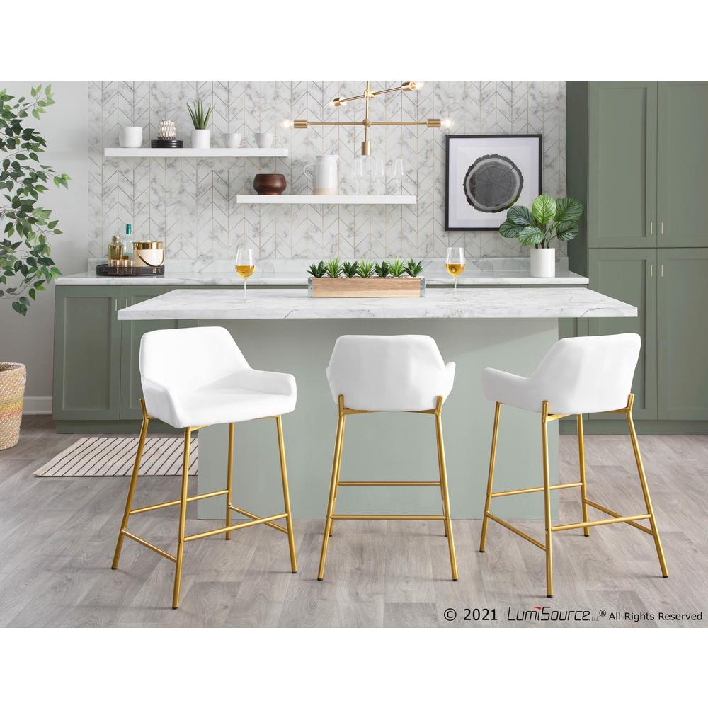 Gold Metal, White PU Daniella Fixed-Height Counter Stool - Set of 2. Picture 9