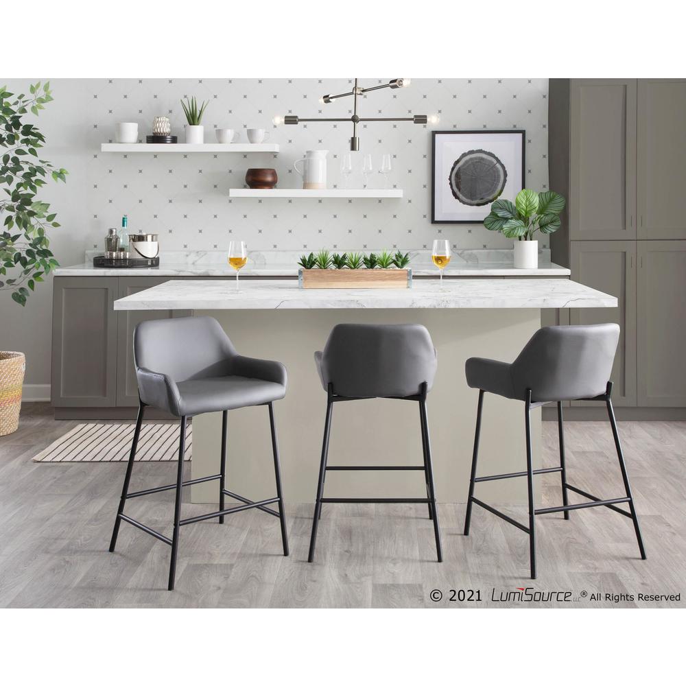 Black Metal, Grey PU Daniella Fixed-Height Counter Stool - Set of 2. Picture 9