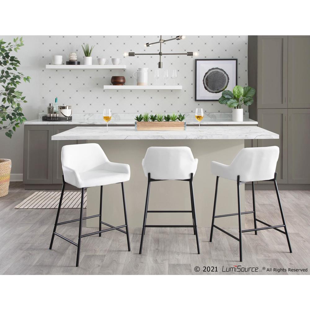 Black Metal, White PU Daniella Fixed-Height Counter Stool - Set of 2. Picture 8